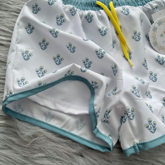 Edgehill Collection Nwt Boy's Toddler White Talmadge Floral Swim Trunks Shorts - Picture 2 of 3